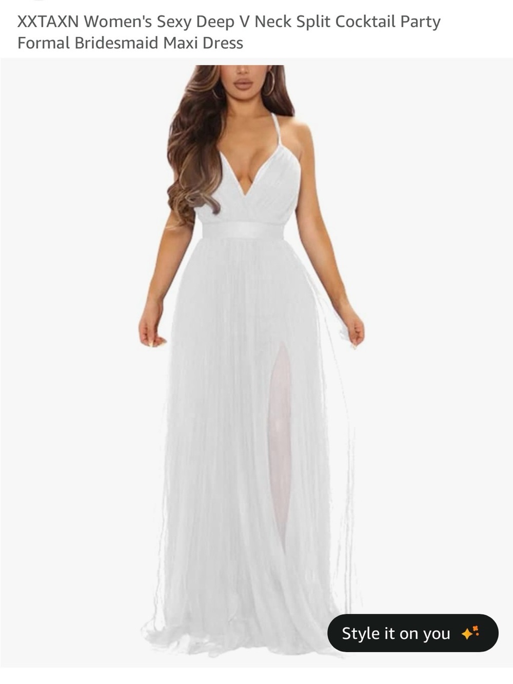 White V-Neck Tulle Maxi Dress